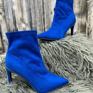Bar III Cobalt Blue Pointed Toe Sock Bootie with Stud Trim - Women Size 5.5 BNIB